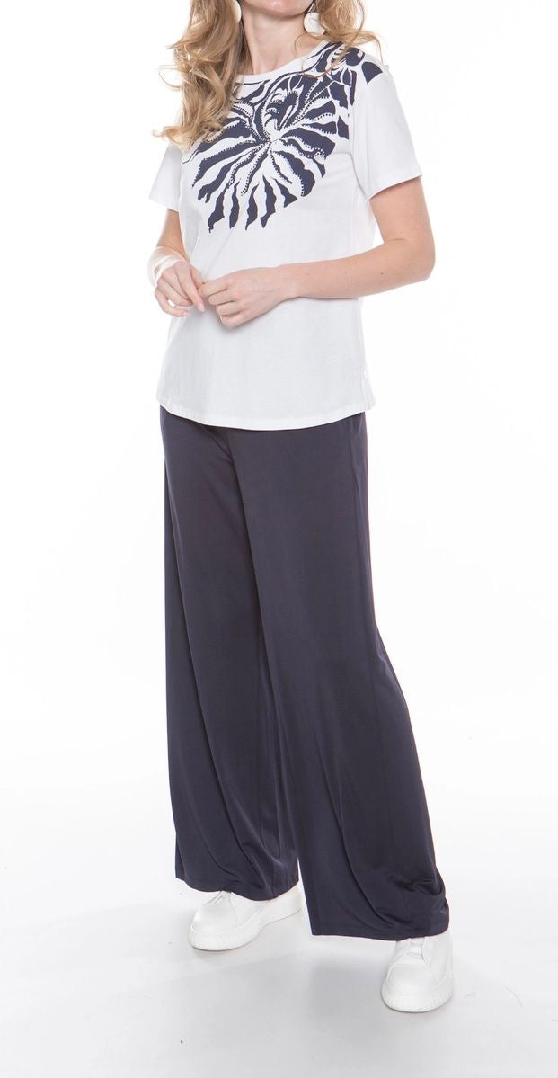 T-shirt Sole cotone bianco stampa blu Pennyblack