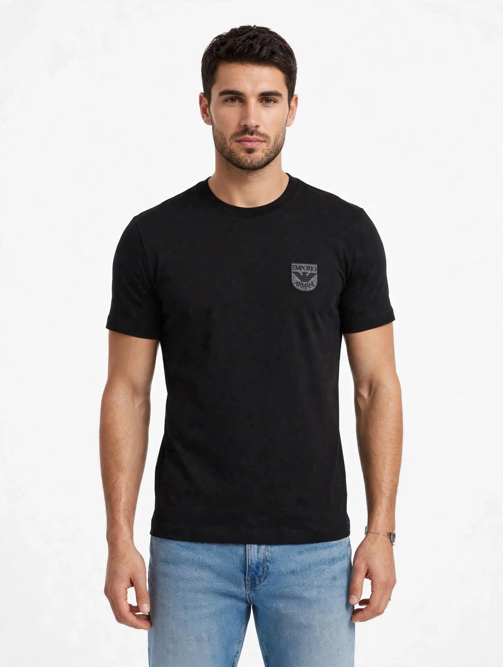 T-Shirt Emporio Armani Uomo Nera Patch Scudetto Feltro Grigio