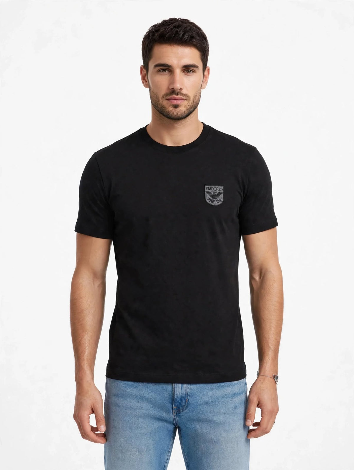 T-Shirt Emporio Armani Uomo Nera Patch Scudetto Feltro Grigio