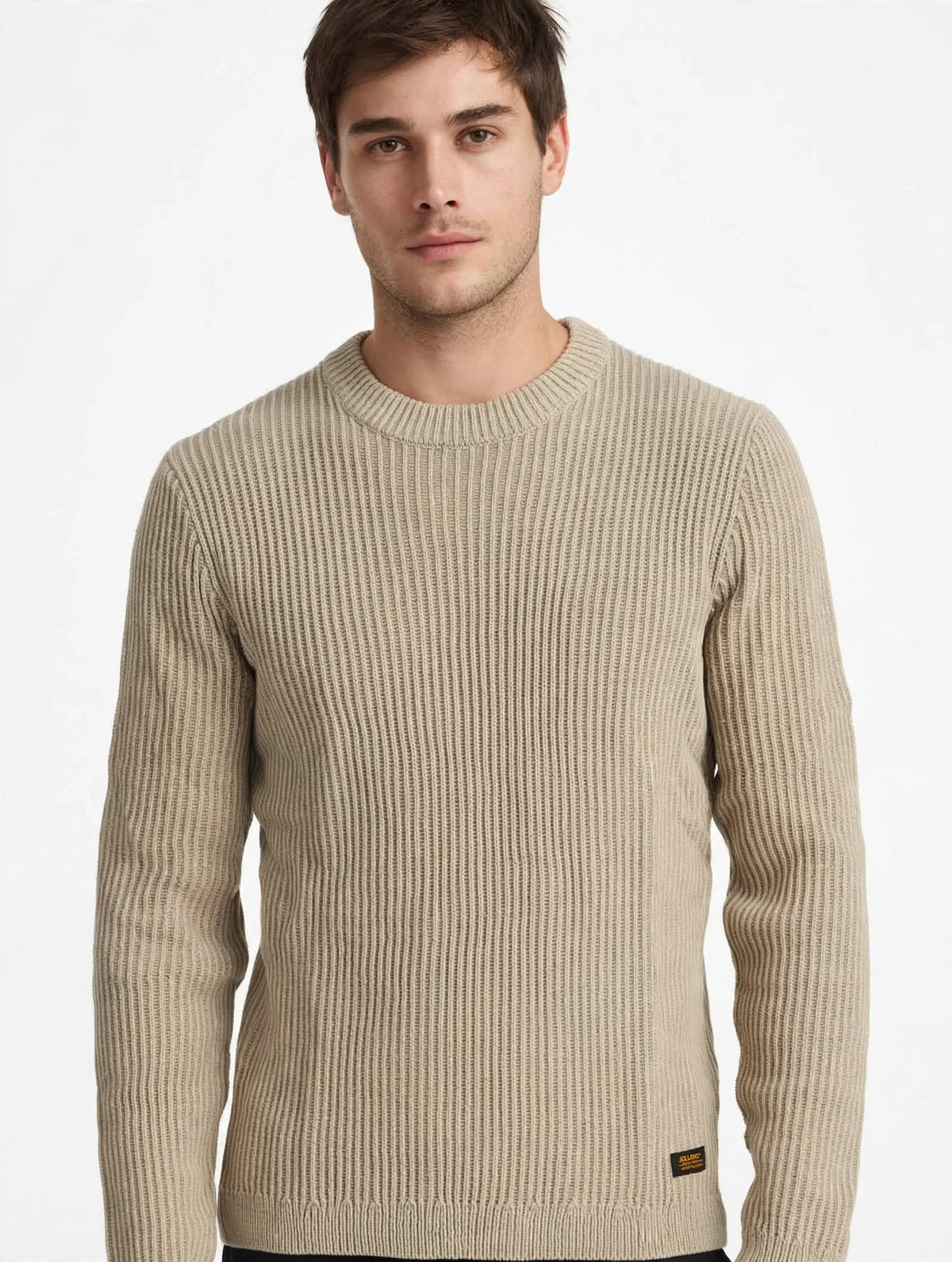 JACK & JONES - Maglione Girocollo a Coste JJEDOVER KNIT CREW NECK - Moonbeam (Beige
