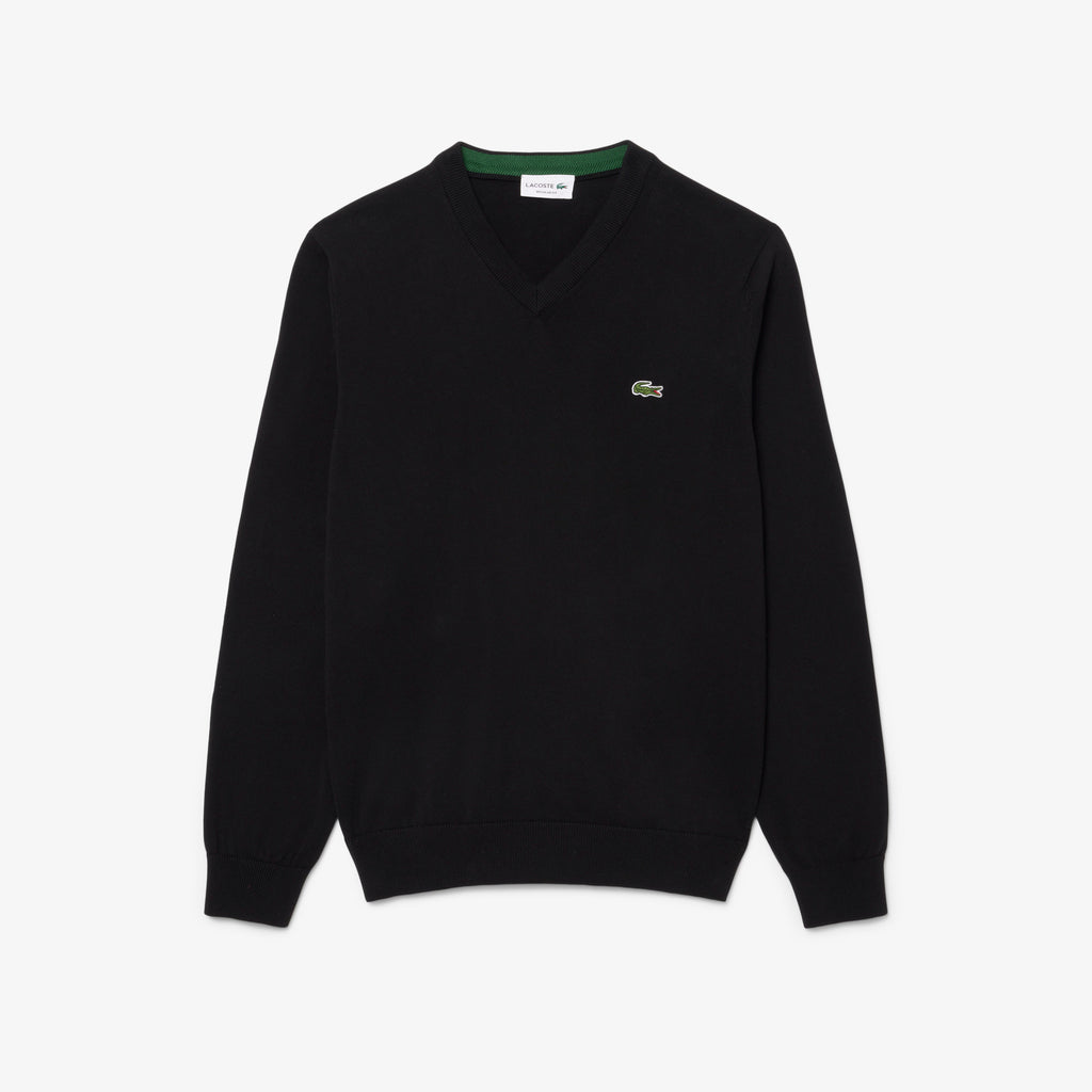 Maglione Lacoste monocromatico in cotone con scollo a V
