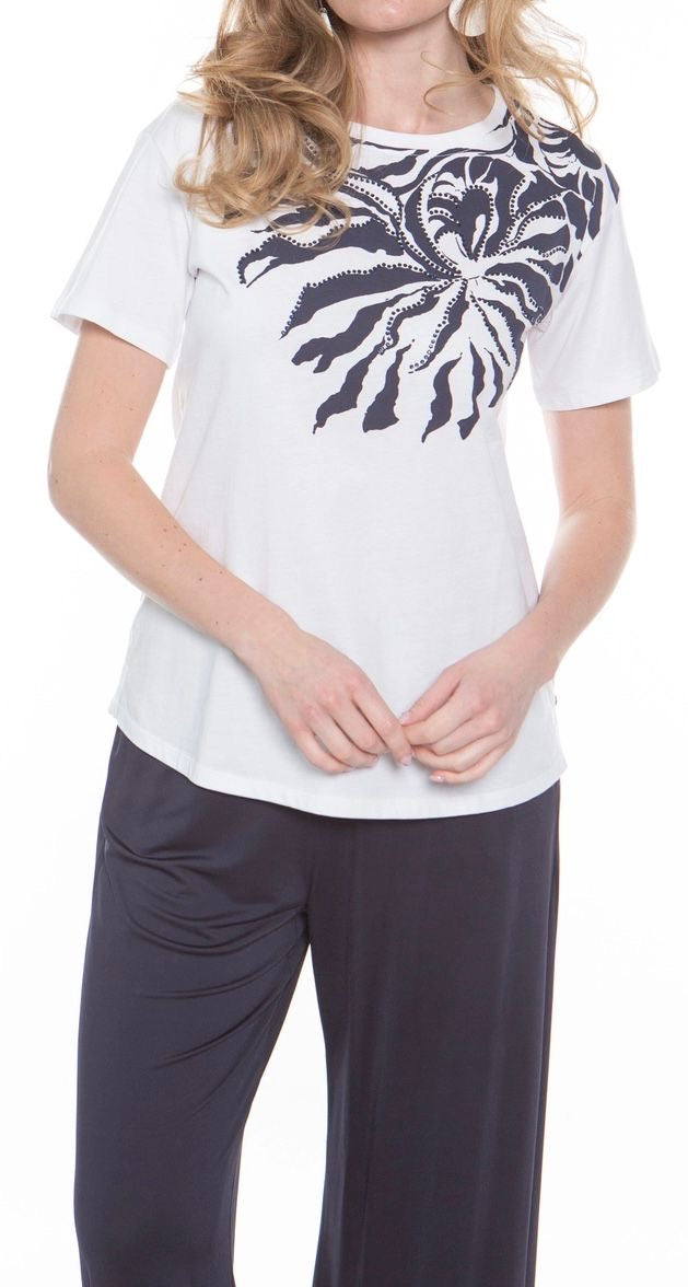 T-shirt Sole cotone bianco stampa blu Pennyblack