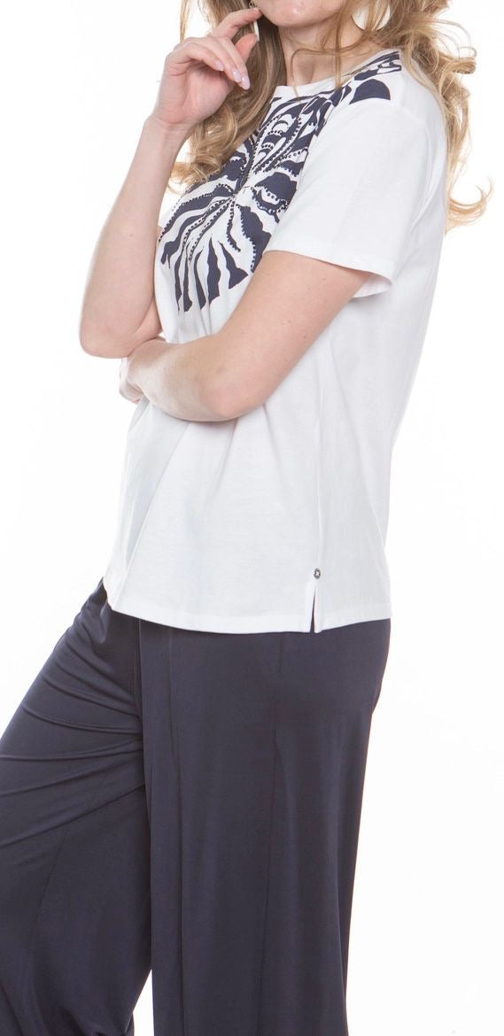 T-shirt Sole cotone bianco stampa blu Pennyblack