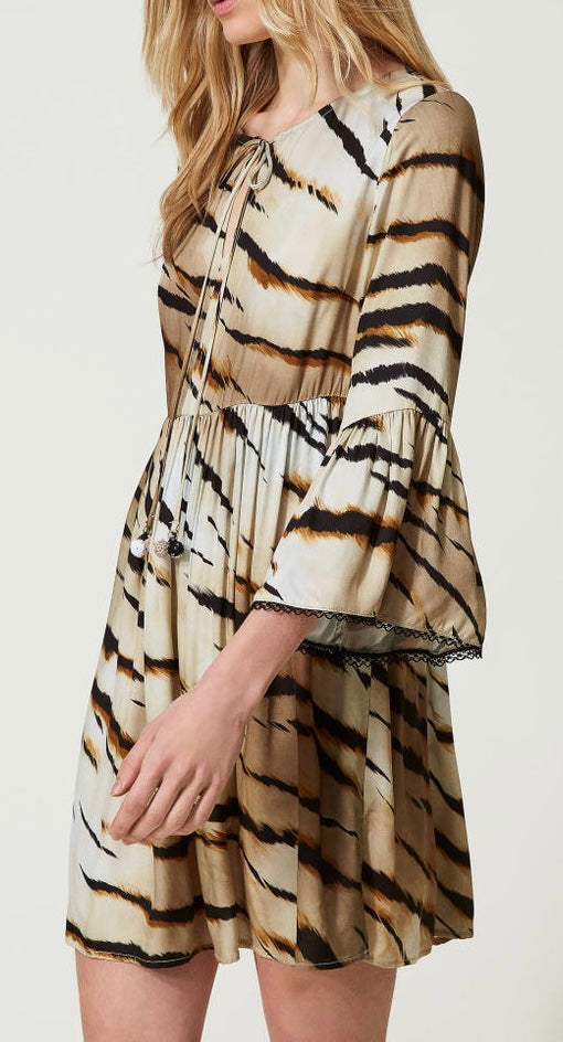 Abito corto in twill animalier Twinset
