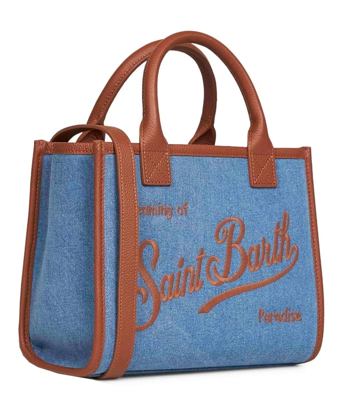 Borsa vanity midi in denim e pelle Saint Barth
