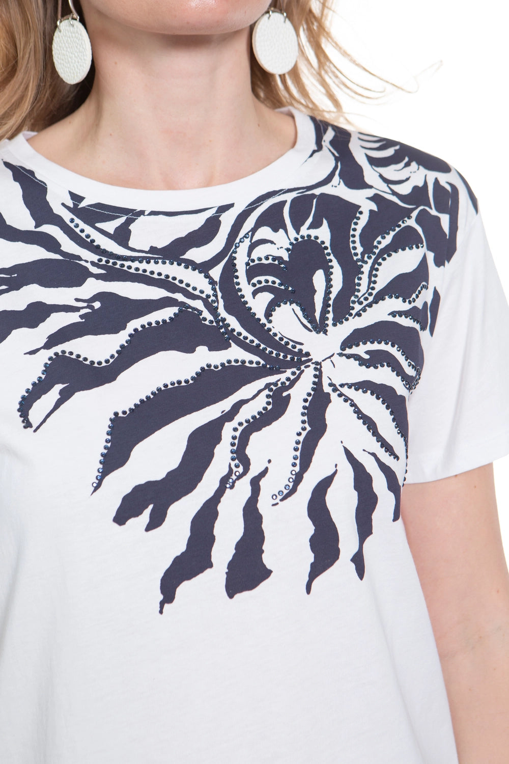 T-shirt Sole cotone bianco stampa blu Pennyblack