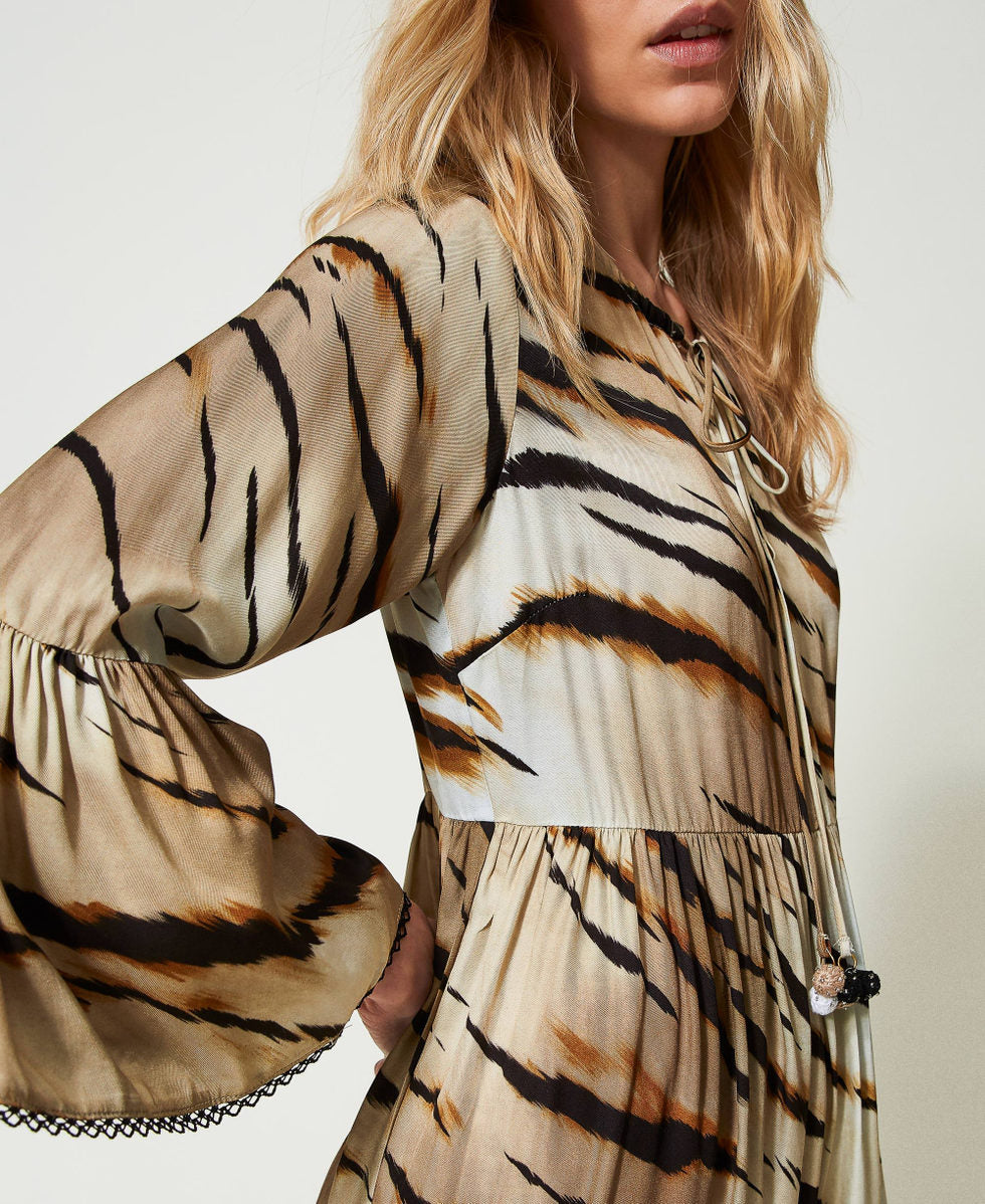 Abito corto in twill animalier Twinset