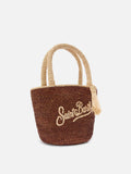 BORSA MARCY IN RAFFIA MARRONE CON NAPPETTA E LOGO RICAMATO