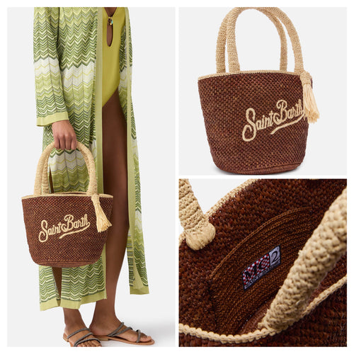 BORSA MARCY IN RAFFIA MARRONE CON NAPPETTA E LOGO RICAMATO