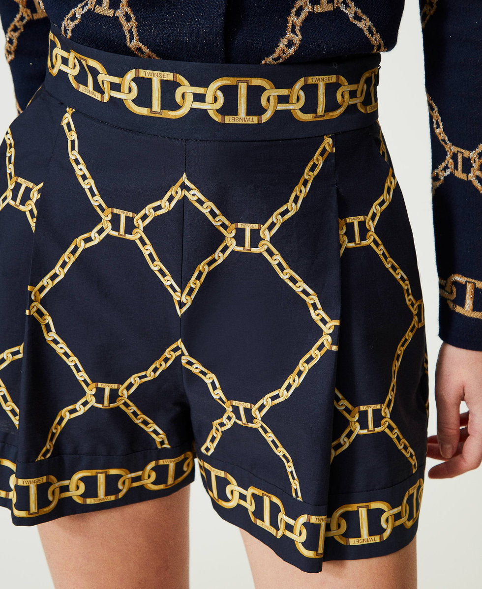 Shorts in popeline con stampa catene Twin set
