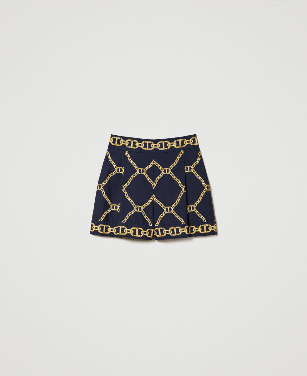 Shorts in popeline con stampa catene Twin set