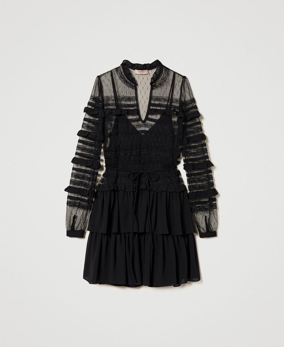 Abito corto in tulle plumetis e pizzo Twin set