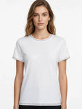 T-shirt Emme Marella con Brillantini Collo e Fondo - Bianco