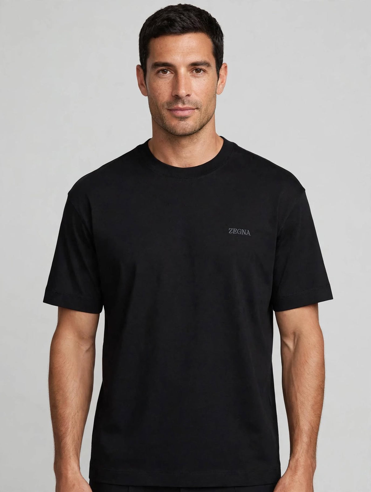 ZEGNA T-Shirt Uomo Nera con Logo Ricamato