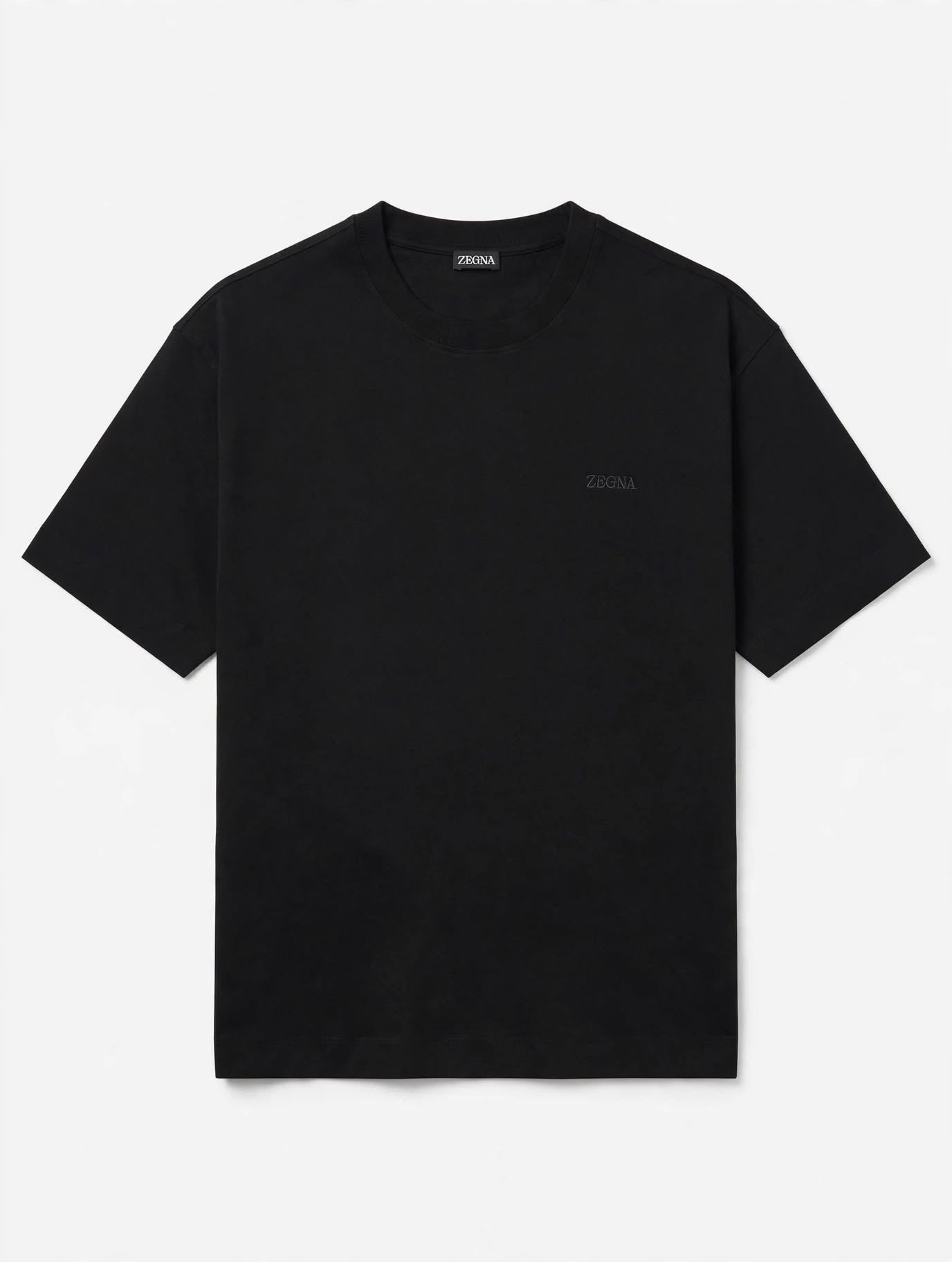 ZEGNA T-Shirt Uomo Nera con Logo Ricamato