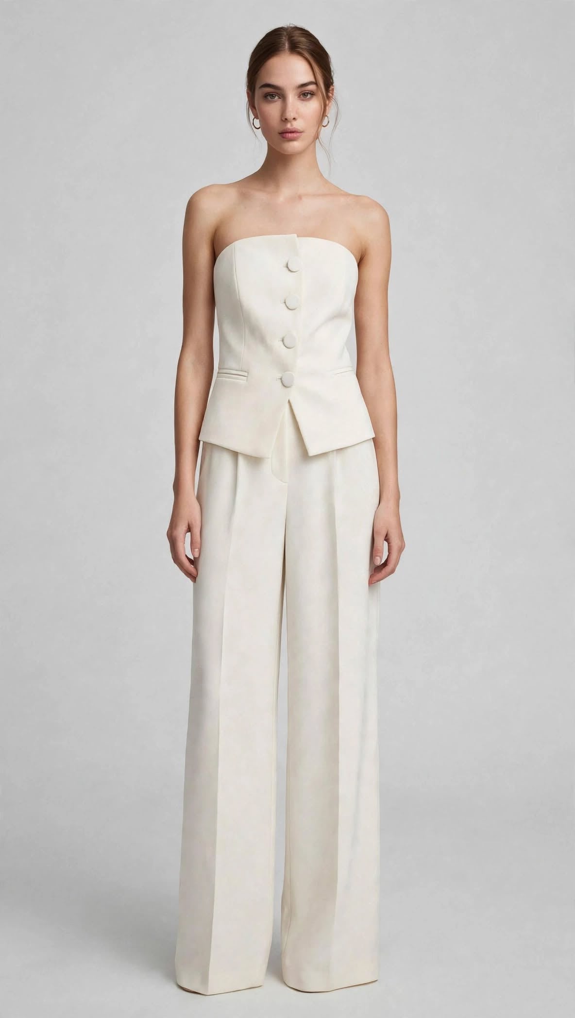 Completo Donna Vicolo - Top Bustier + Pantalone Palazzo Bianco Avorio