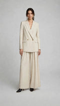 Completo Donna Civico 1 - Blazer Doppiopetto + Pantalone Palazzo Gessato Beige