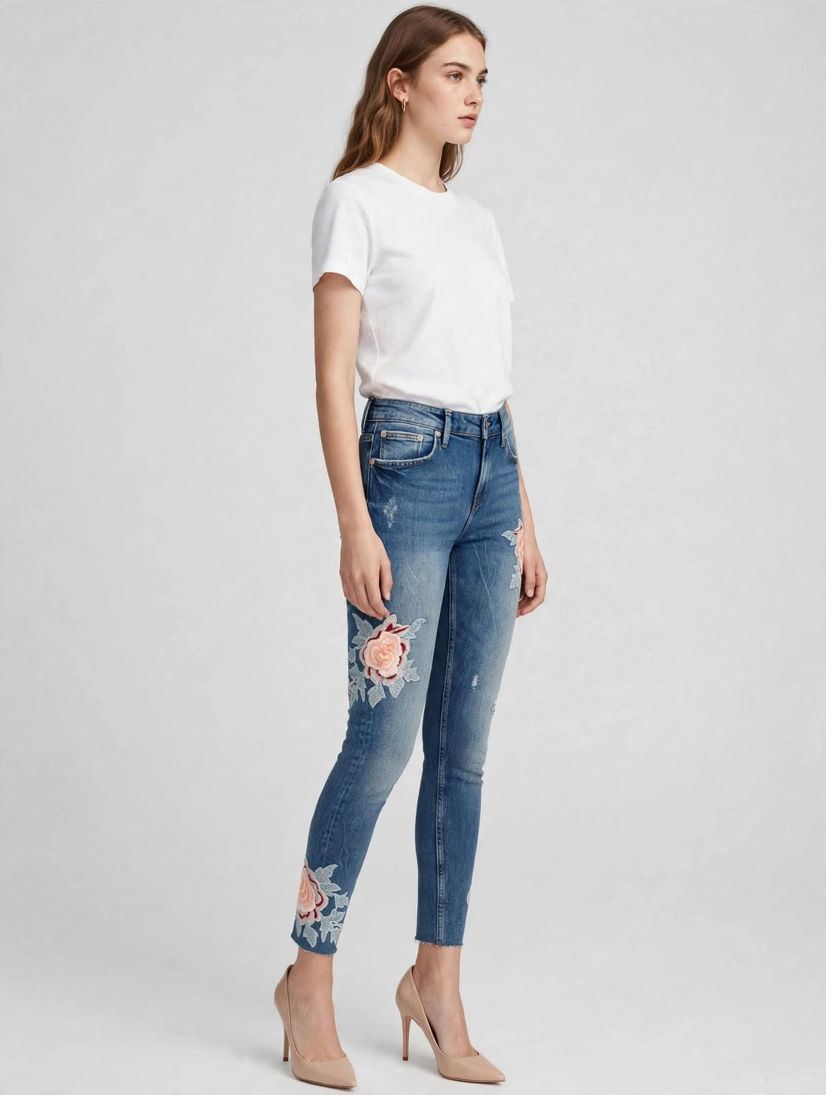 Jeans Liu Jo Donna Skinny con Ricamo Floreale 3D Rosa
