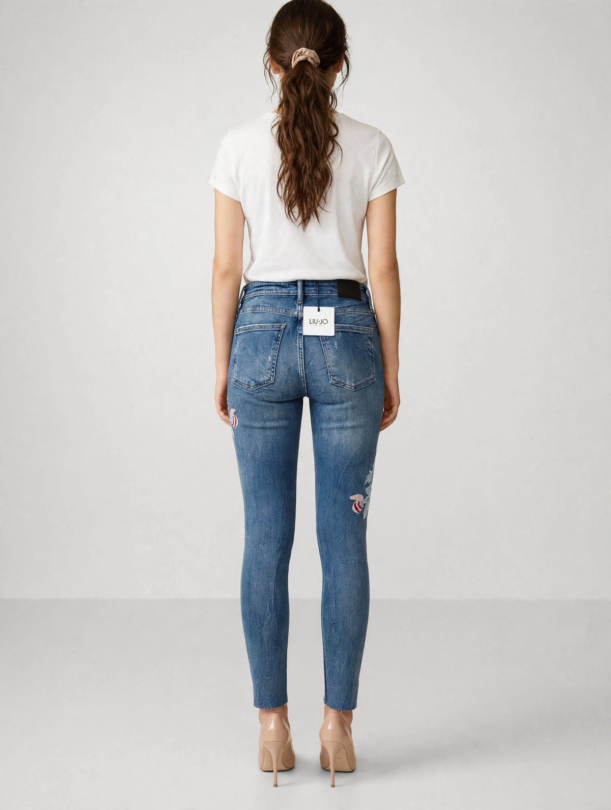 Jeans Liu Jo Donna Skinny con Ricamo Floreale 3D Rosa