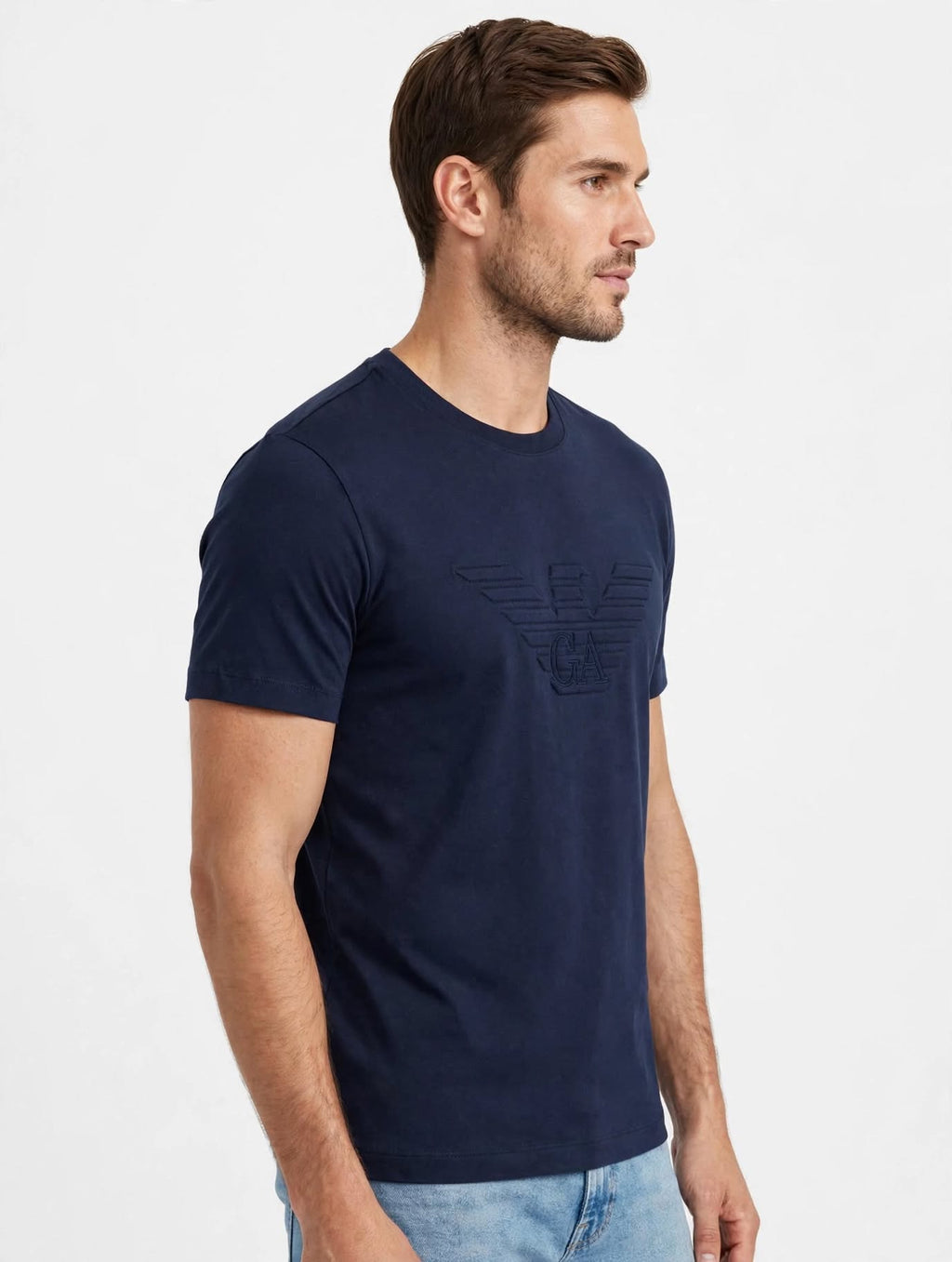 T-Shirt Emporio Armani Uomo Navy Blu con Aquila Embossed GA in Rilievo