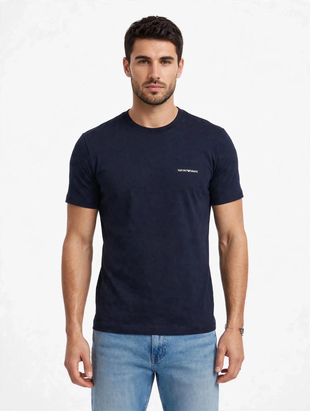 T-Shirt Emporio Armani Uomo Navy Blue 1554 con Mini Logo Bianco