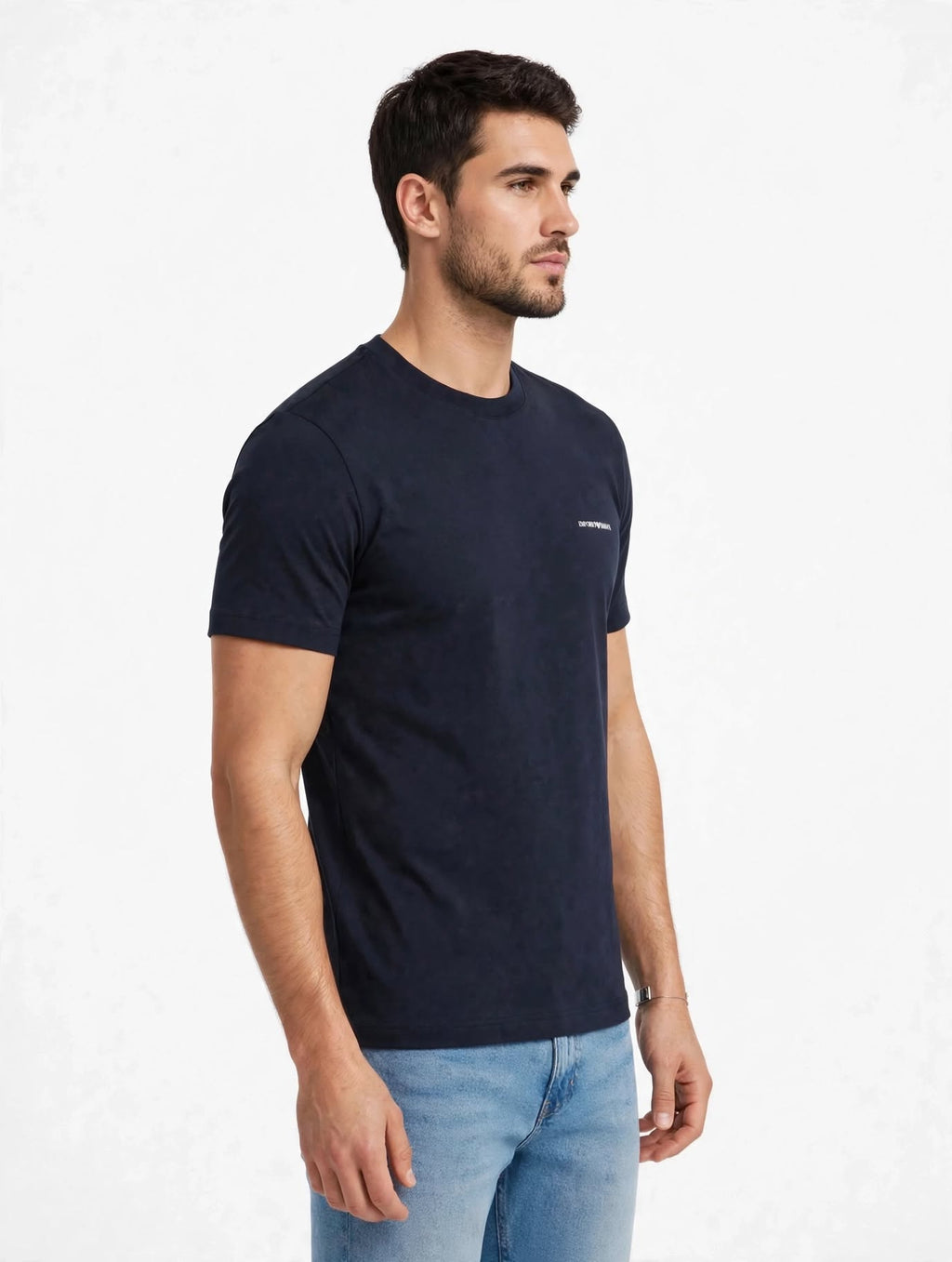 T-Shirt Emporio Armani Uomo Navy Blue 1554 con Mini Logo Bianco