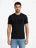 T-Shirt EA7 Emporio Armani Uomo Nera con Maxi Logo Velluto