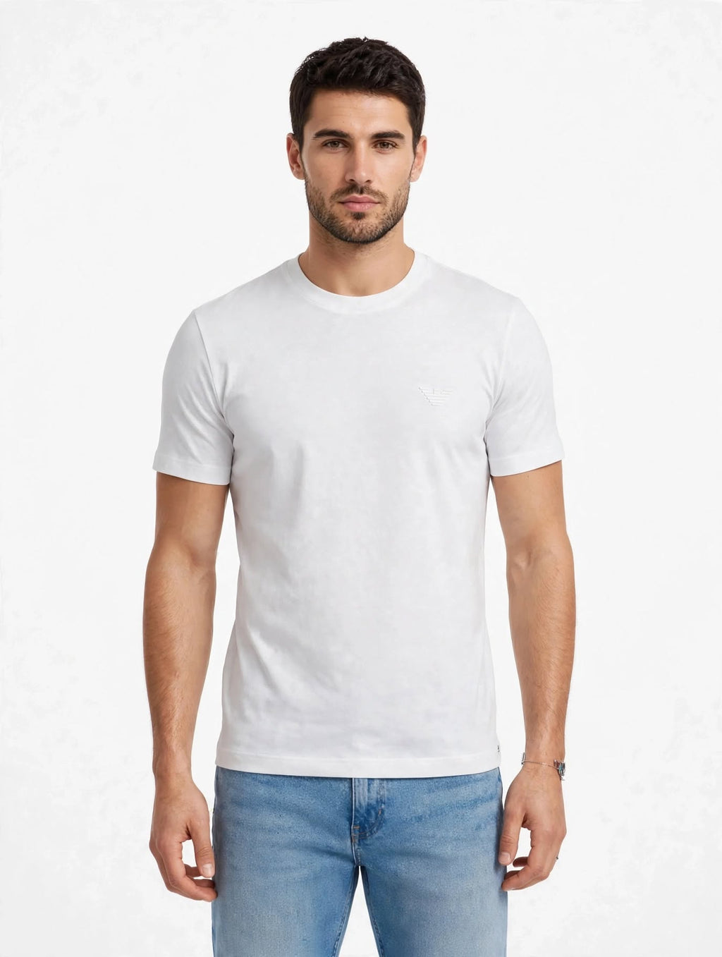 T-Shirt 3137 Uomo Emporio Armani Nera/bianca  - Logo Aquila Piccolo in Rilievo