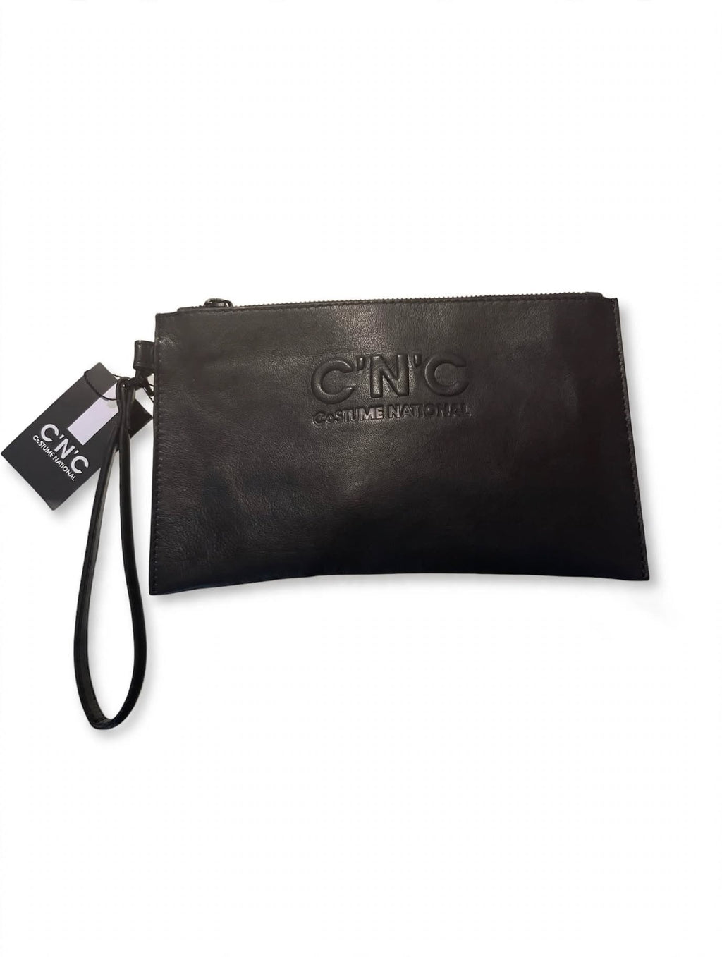 Pochette C'N'C Costume National Uomo/Donna Nera - Logo Embossed in Rilievo con Polsiera - Clutch con Zip