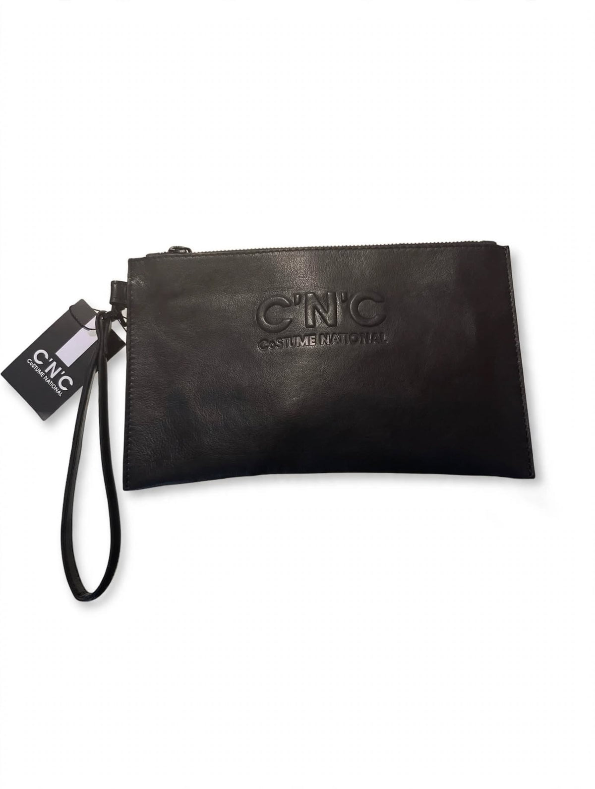 Pochette C'N'C Costume National Uomo/Donna Nera - Logo Embossed in Rilievo con Polsiera - Clutch con Zip