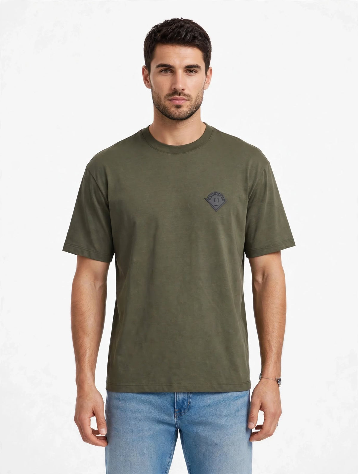 Gavroche Paris T-Shirt Uomo Verde Militare / Antracite - 100% Cotone Mercerizzato  - Logo Petto GAVROche