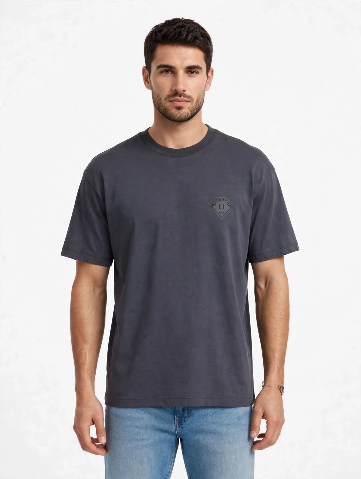 Gavroche Paris T-Shirt Uomo Verde Militare / Antracite - 100% Cotone Mercerizzato  - Logo Petto GAVROche