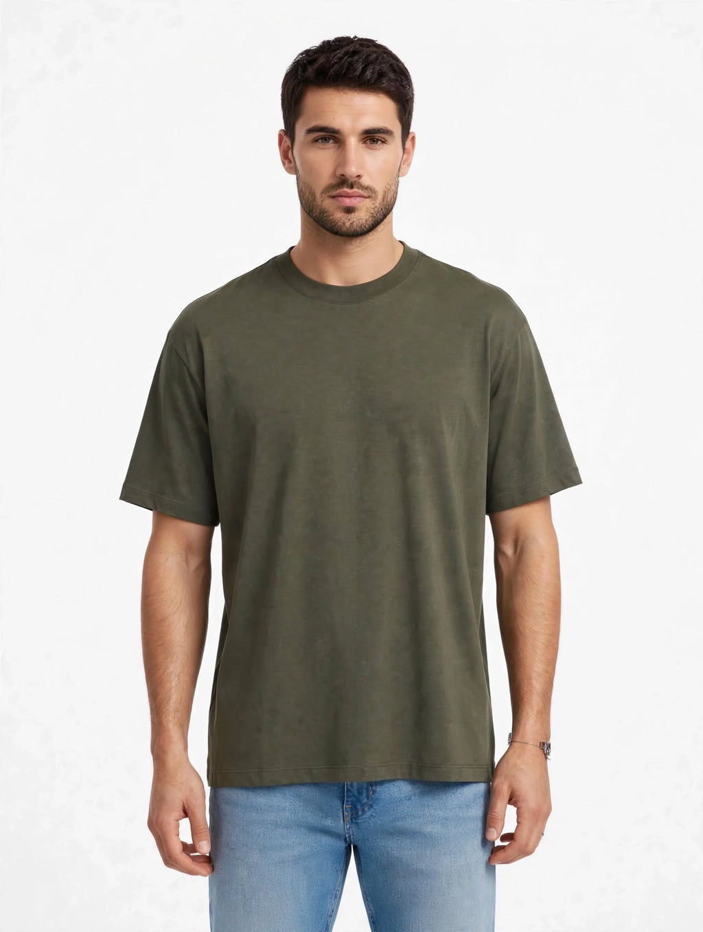 T-Shirt GAVROCHE PARIS Verde Caky / Nera - Modello Semplice con Placchetta in Metallo sul Retro - 100% Cotone Mercerizzato