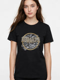 T-shirt Donna Armata di Mare Jeans Nera Logo Strass Oro