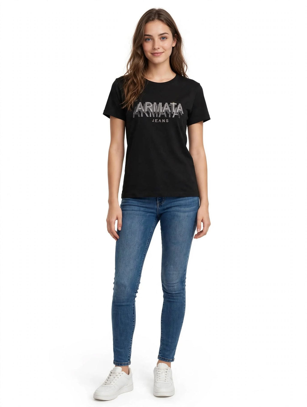 shirt Donna Armata di Mare Jeans Nera Doppio Logo Strass - Art. ARMATA SHADOW