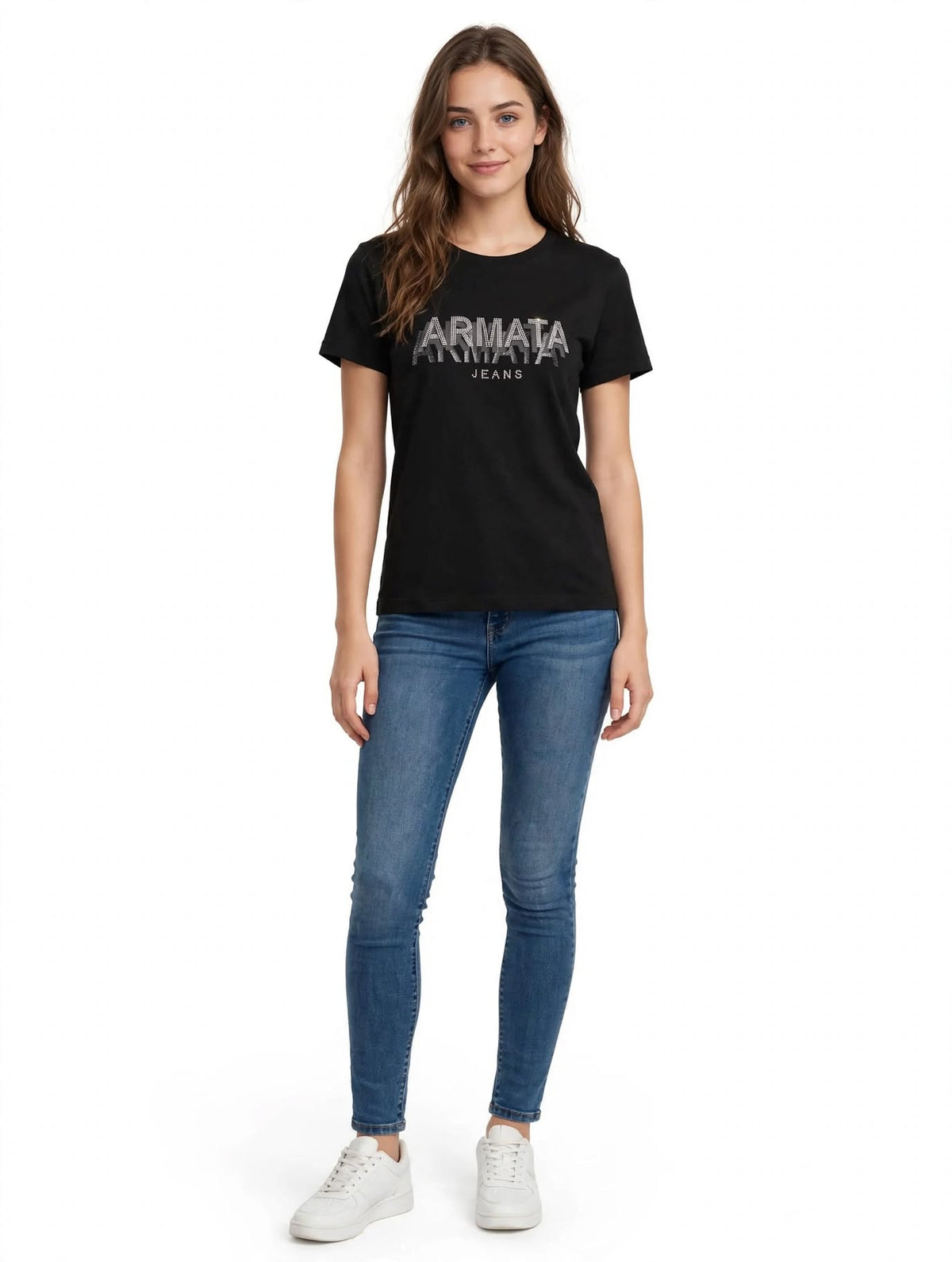 shirt Donna Armata di Mare Jeans Nera Doppio Logo Strass - Art. ARMATA SHADOW