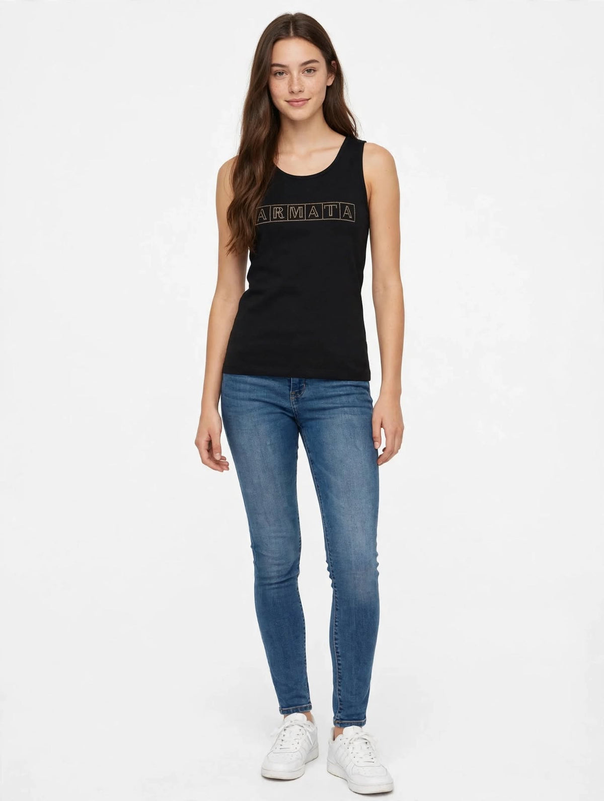 Canotta Donna Armata di Mare Nera con Logo Strass Oro