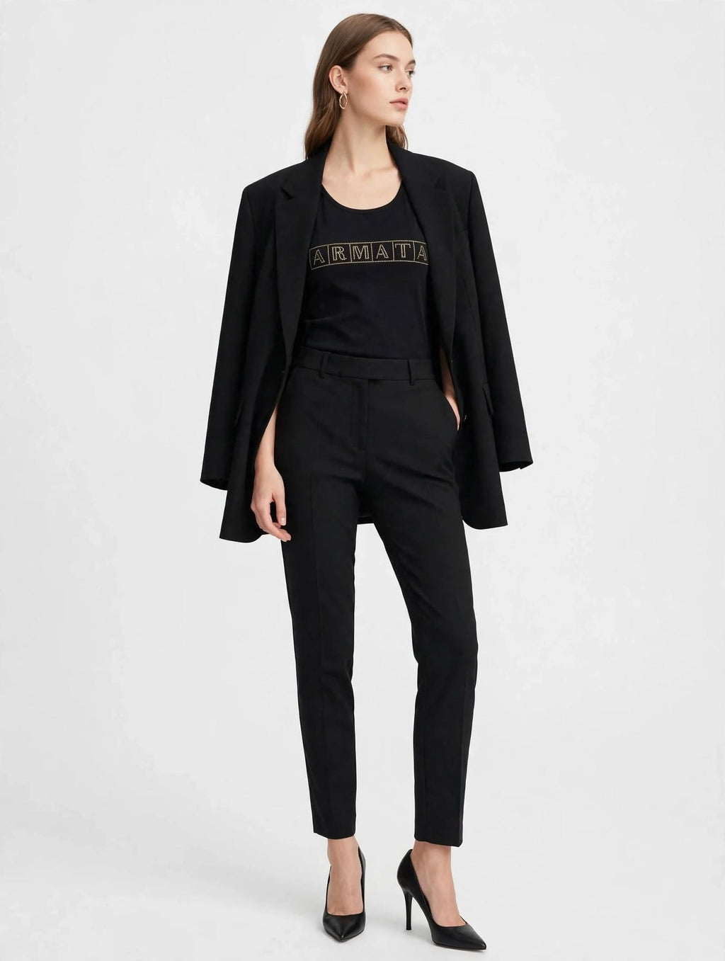 Canotta Donna Armata di Mare Nera con Logo Strass Oro