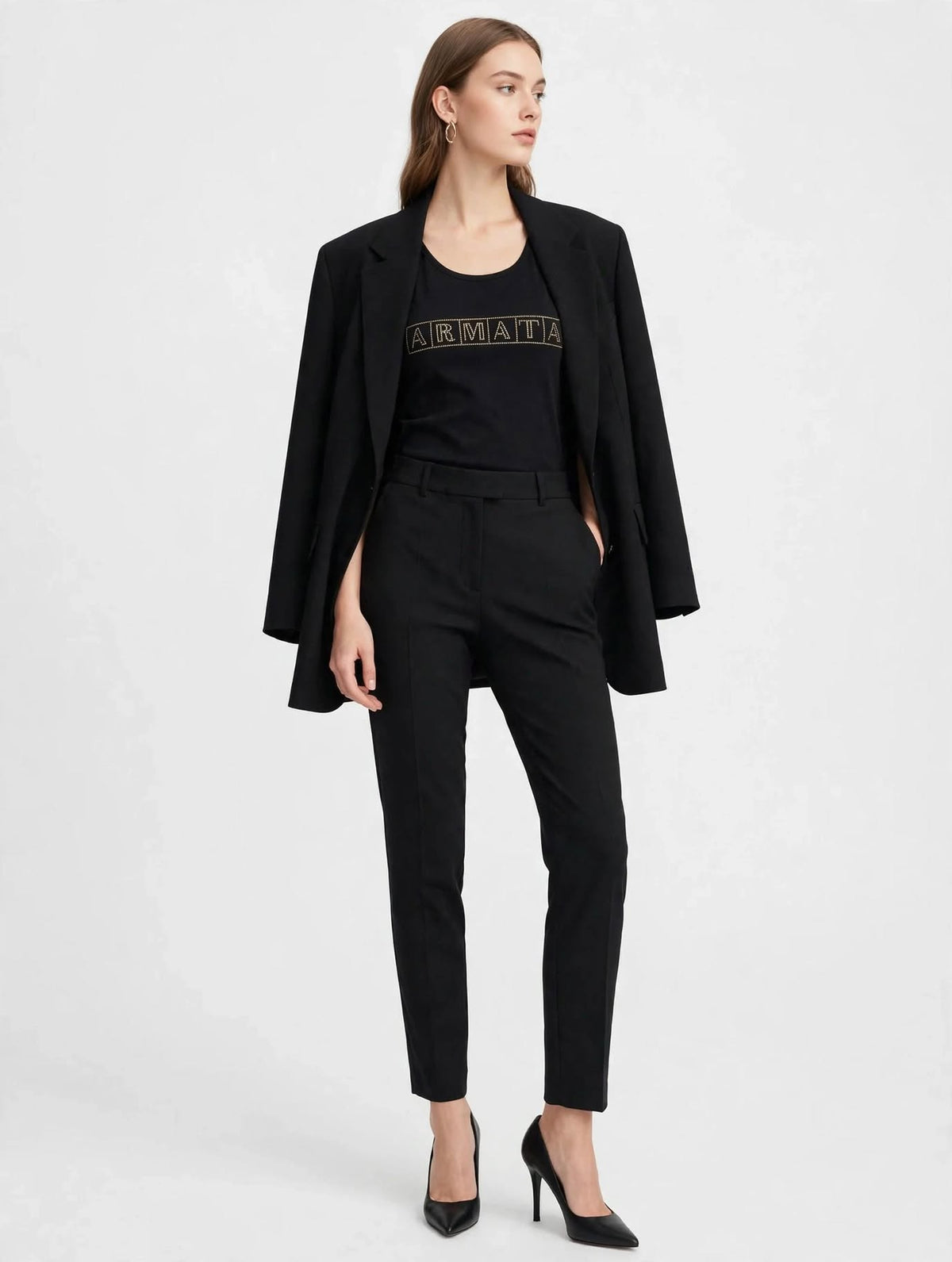 Canotta Donna Armata di Mare Nera con Logo Strass Oro