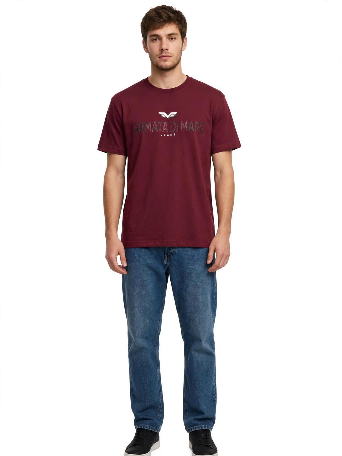 ARMATA DI MARE JEANS - T-Shirt Uomo Bordeaux con Logo Grande Camouflage
