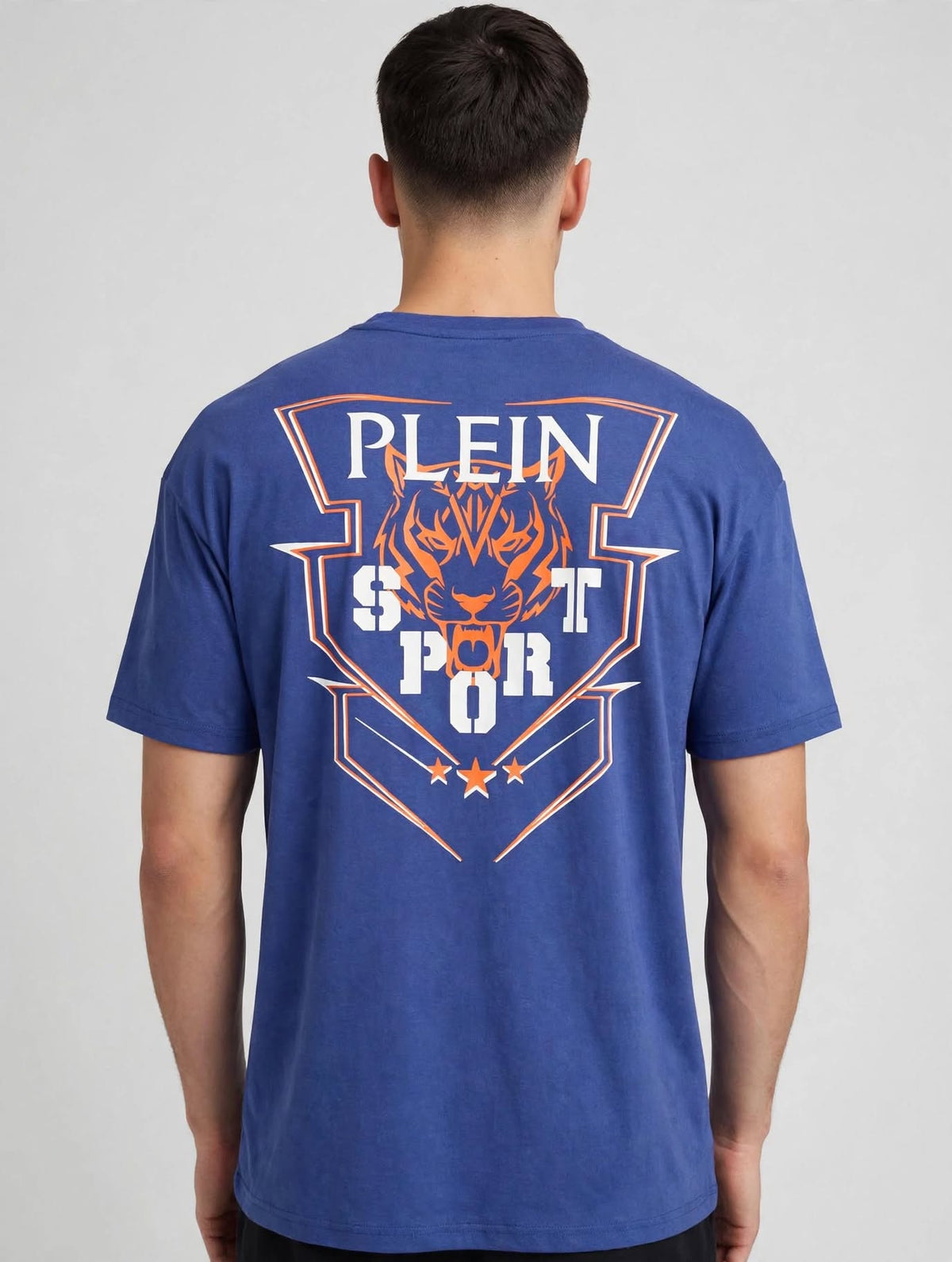 T-Shirt Plein Sport Uomo Blu Royal Logo Arancio - Retro Maxi Tiger