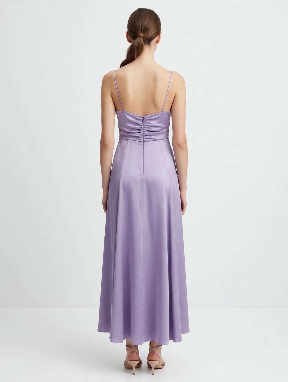 PINKO - Abito Lungo Raso Lilla Lavanda con Cut-Out e Rouches - Maxi Dress