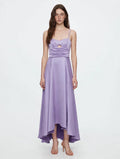PINKO - Abito Lungo Raso Lilla Lavanda con Cut-Out e Rouches - Maxi Dress