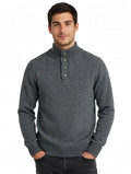 Maglione Uomo Collo Alto con Bottoni Val di Chiana - Grigio Melange - Made in Italy