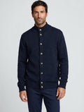 Cardigan Uomo Collo Alto Bottoni - Maglia in Lana Made in Italy - Blu / Avio