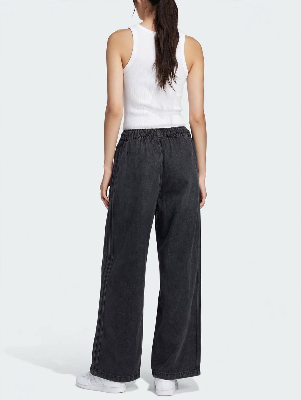 Adidas Originals Pantaloni Trackpants in Denim 3-Stripes Wide Leg - Nero