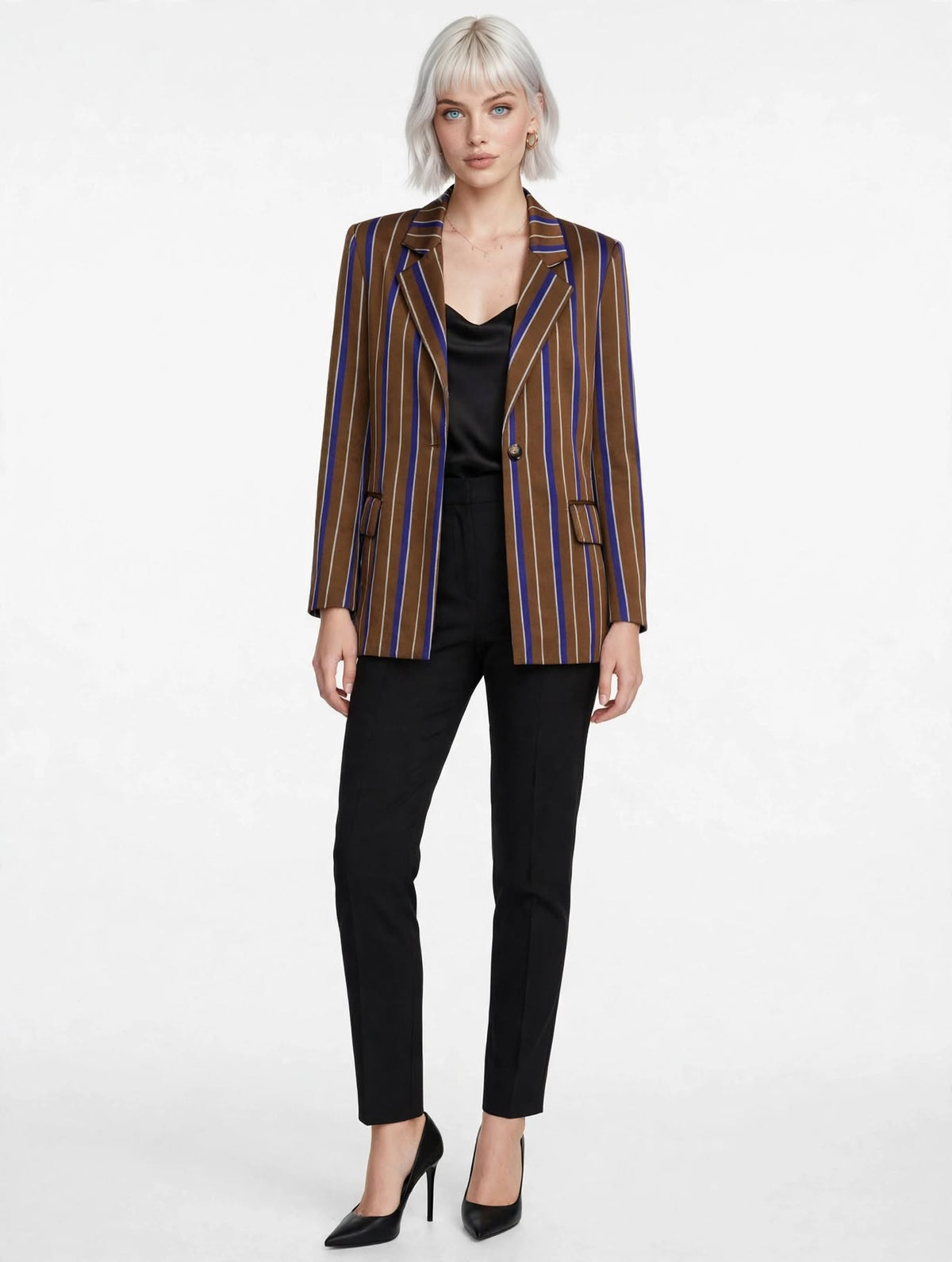 MYASTREET Giacca Blazer Gessata Moro / Blu Royal