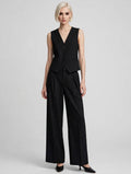ELEH Completo Tailleur Donna Gilet + Pantalone Palazzo Nero