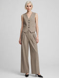 ELEH Completo Gessato Donna Gilet + Pantalone Palazzo Taupe