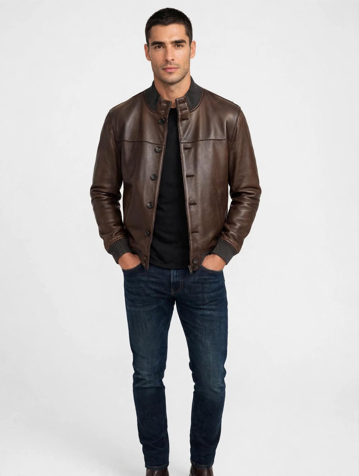 THE JACK Leathers by PLONGÉE - Giubbotto Bomber Uomo Vera Pelle Mod. JAMES - Dark Brown